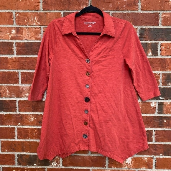 Soft Surroundings Womens Small Orange Danielle Funky Button Sharkbite Tunic Top - Picture 2 of 11